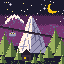Pixel-art San Jacinto peak and tramway at night